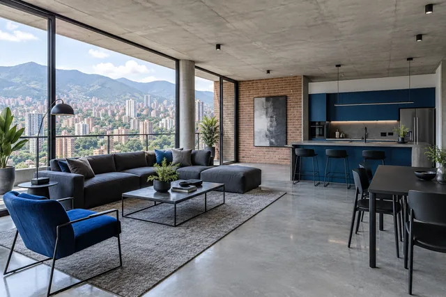 Apartamento con hormigón y acero negro: inspiración urbana para remodelación de apartamentos en Medellín